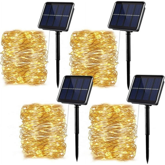 Outdoor Christmas Solar Lights String, 4 Pack Each 33FT 100 LED Waterproof Fairy Decorative Lights with 8 Lighting Modes for Garden Porch Balcony Patio Wedding (Warm White)
