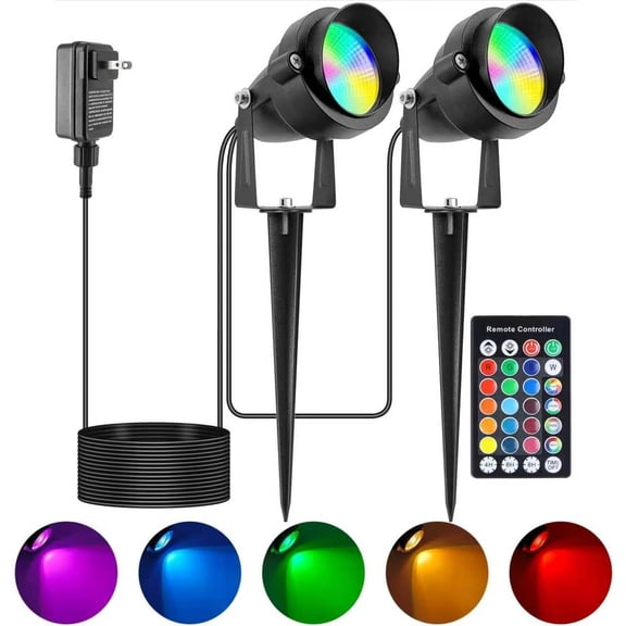 Outdoor Christmas Spot Lights with Timer, 10W Landscape Spotlights with 16 Color Changing for Yard, House, Garden, Holiday Decor (2 Lights)
