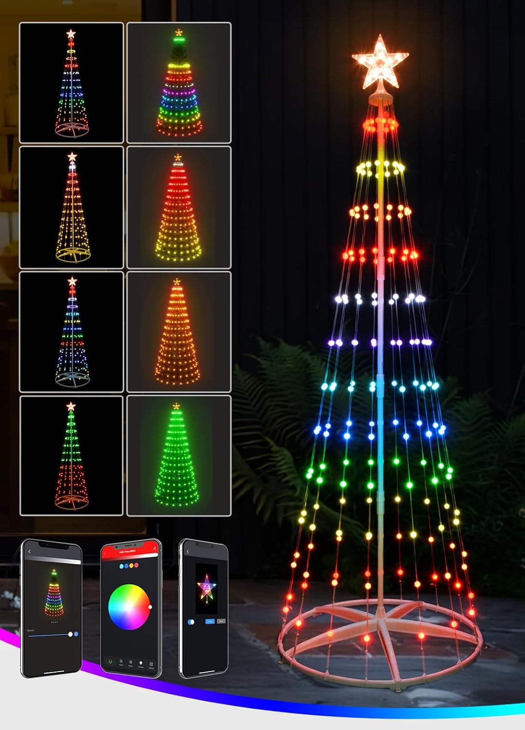 Outdoor Christmas Tree with Globe String Lights Custom Display, 7FT App