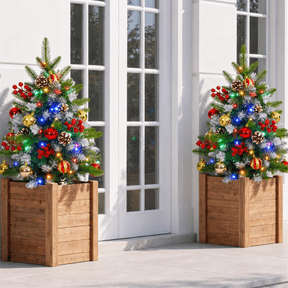 Outdoor Christmas Trees Prelit 2Pcs 30 inch Lighted Porch Christmas Trees 120 LED Warm Light Lighted Pathway Flowerpot Christmas Trees with Timer Function Auto On/Off 8 Mode Lighting