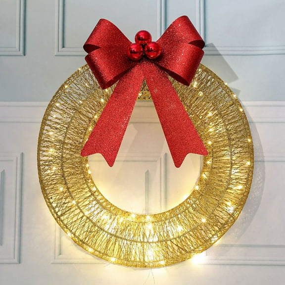 Outdoor Christmas Wreath Decoration, Gaint Holiday Wreath with LED Lights & Large Red Bow, Lighted Christmas Wreath Decor for Home Yard, Living Room, Window, Door