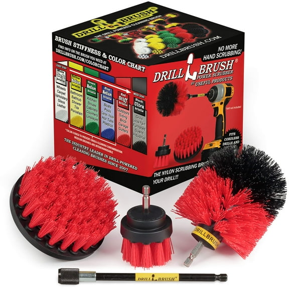 Stiff Bristle Power Scrubber Kit with Extension - Pressure Washer Surface Cleaner Alternative - Ideal for Cleaning Outdoor Garden, Fire Pit, Patio, Graveyard Tombstone, Bird Bath, Siding, and Deck