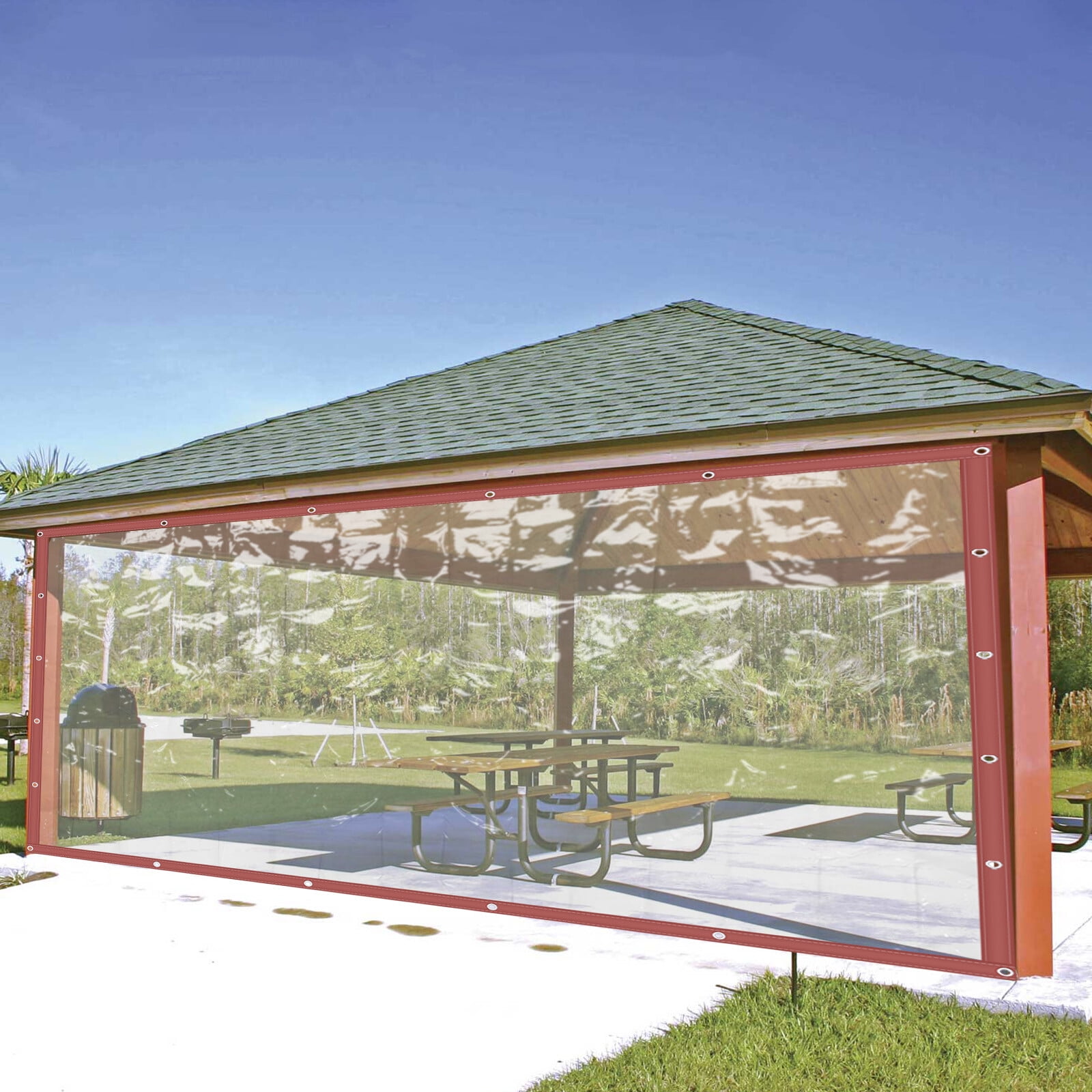 Outdoor Clear+Coffee Clear Vinyl Tarp PVC Waterproof Clear Curtain for Porch Screens Deck Covers Patio Enclosures