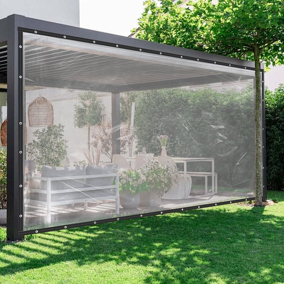 Outdoor Clear Tarp Curtain, Waterproof, Tear-Resistant PVC, 8x16ft, Easy To Install for Patios, Decks, Balconies, and Outdoor Spaces