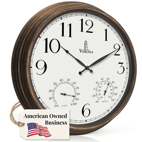Outdoor Clock for Patio Large Waterproof with Thermometer - 24 inch Indoor Outdoor Wall Clock with Temperature and Humidity Combo - Weatherproof, Accurate & Easy to Read for Pool, Garden & Home Decor
