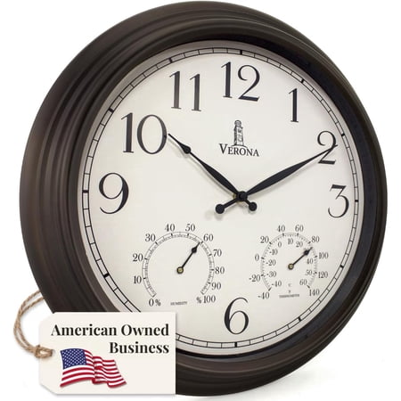 Outdoor Clock for Patio Large Waterproof with Thermometer - Black 18 inch Indoor Outdoor Clock with Temperature and Humidity for Wall - Weatherproof, Accurate & Easy to Read for Pool, Patio & Garden