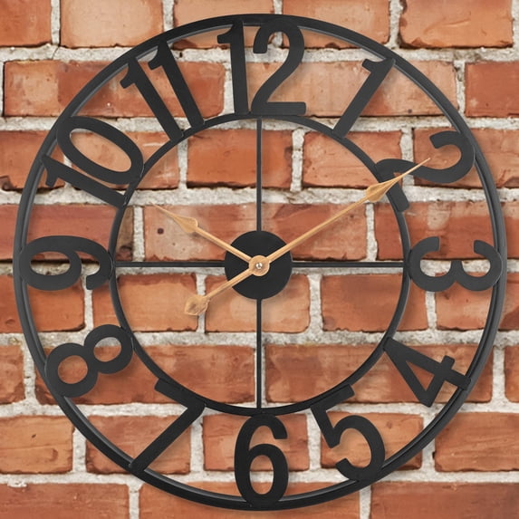 Outdoor Clocks for Patio, Large Outdoor Pool Clock, Vintage Metal Outdoor Clock Battery Operated, European Industrial Skeleton Wall Clock for Backyard/Garden/Fence, 14 in