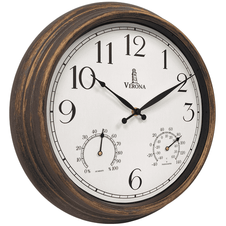 Outdoor Clock for Patio Waterproof with Thermometer - 14 inch Indoor Outdoor Clock with Temperature and Humidity - Weatherproof, Accurate & Easy to Read Wall Clock for Pool, Patio, Garden &Home Decor