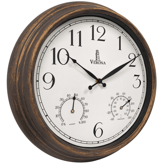 Outdoor Clock for Patio Waterproof with Thermometer - 14 inch Indoor Outdoor Clock with Temperature and Humidity - Weatherproof, Accurate & Easy to Read Wall Clock for Pool, Patio, Garden &Home Decor