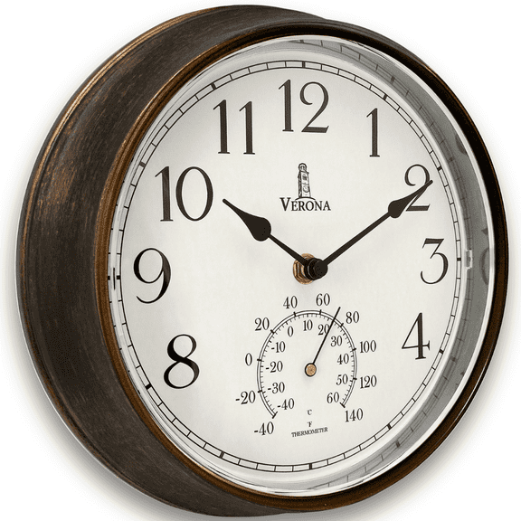 Outdoor Clocks for Patio Waterproof with Thermometer 9.5 Inch Indoor Outdoor Wall Clock with Temperature Display Weatherproof, Accurate & Easy to Read for Pool, Garden & Home Decor