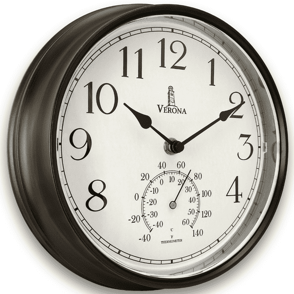 Outdoor Clocks for Patio Waterproof with Thermometer Black 9.5 Inch Indoor Outdoor Wall Clock with Temperature Display Weatherproof, Accurate & Easy to Read for Pool, Garden & Home Decor