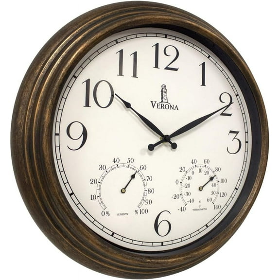 Outdoor Clock for Patio Large Waterproof with Thermometer - 18 inch Indoor Outdoor Wall Clock with Temperature and Humidity Combo - Weatherproof, Accurate & Easy to Read for Pool, Garden & Home Decor