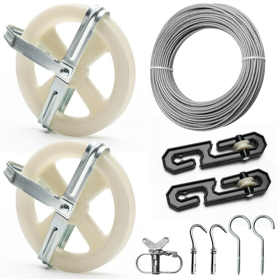 Outdoor Clothesline kit, 5 "Nylon Clothesline Pulley kit, 150ft Clothesline Rope, Winch Tightener, S-Separator Spreader, Metal Hooks, Expansion Screw