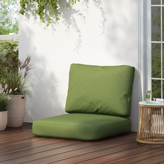 Outdoor Club Chair Cushion Set with 5-Inch Thick Seat and Back Cushions, Green, UV-Resistant Water-Repellent Fabric for Ultimate Comfort and All-Weather Use
