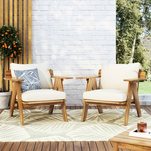 Outdoor Club Chairs | Ideal for Outdoor Lounging with Geometric Backrest | Acacia Wood Furniture | Solves Cleaning Difficulties