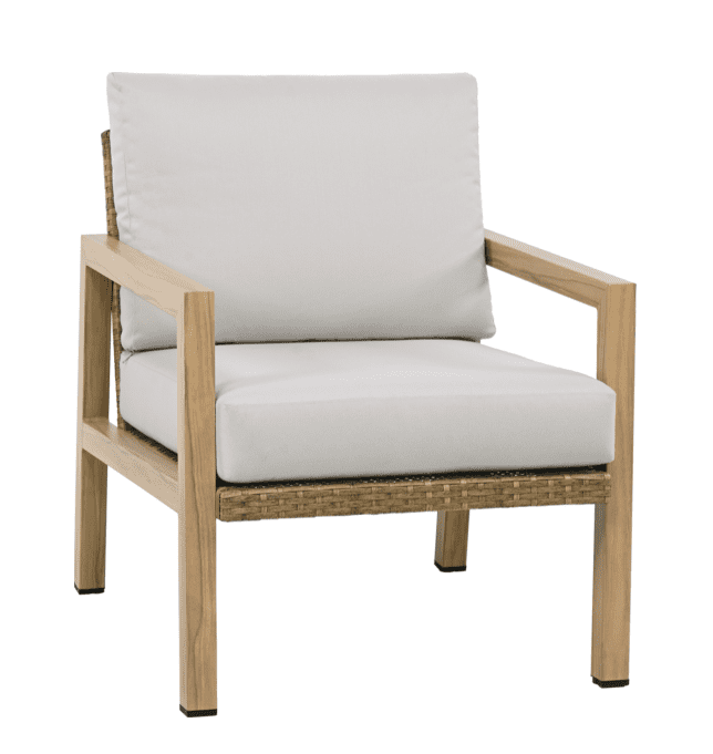 Outdoor Club Sofas Chair, Patio Wicker Lounge Chair with 5.1" Cushion, Woodgrain Finish, Heavy Duty Aluminum Frame for Backyard Porch Deck, Beige