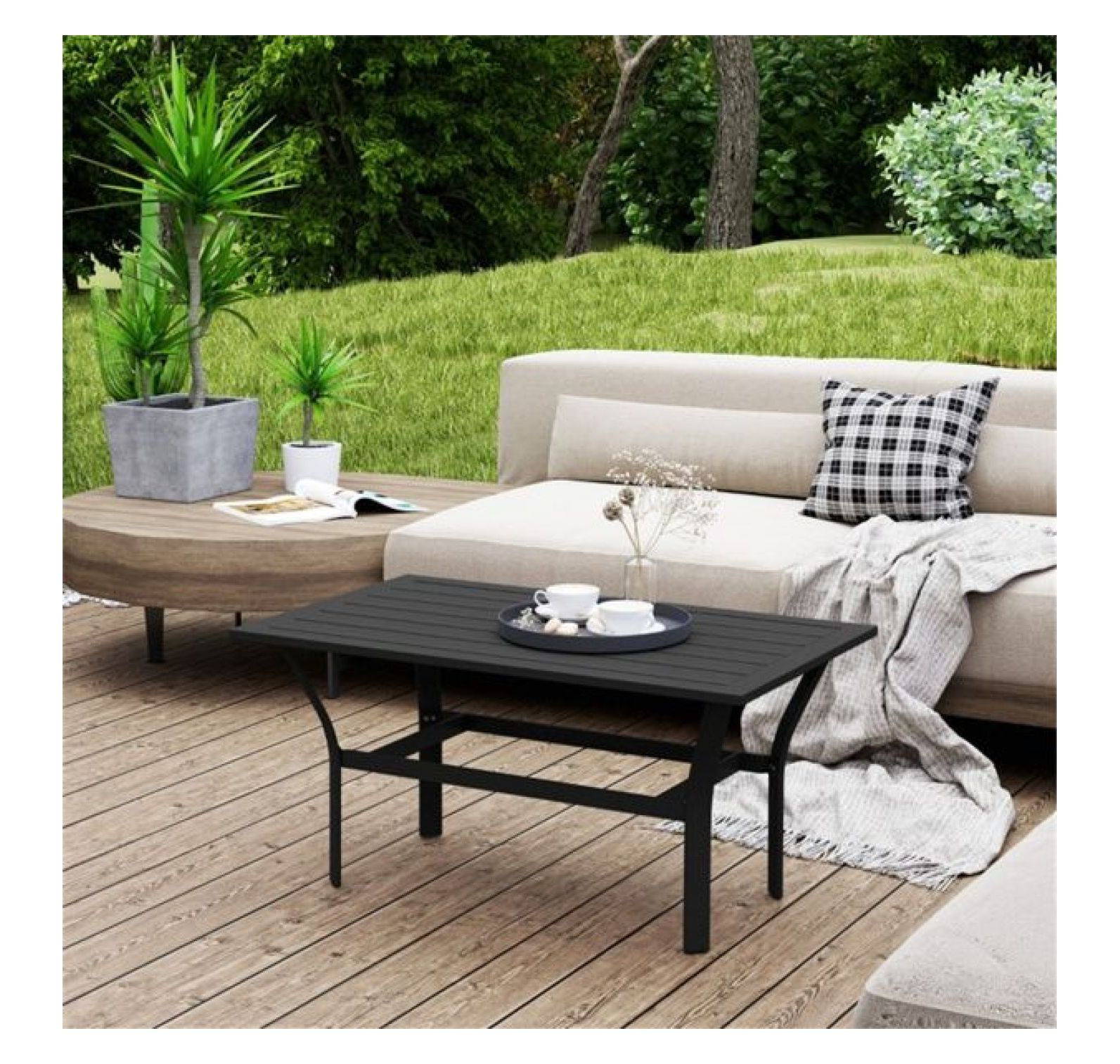 Outdoor Coffee Table, 36x21.7 Metal Patio Coffee Table with Slatted Top ...