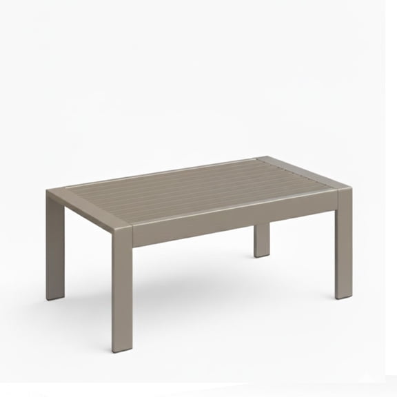 Outdoor Coffee Table, 43" x 24" All-Weather Metal Frame with Wood-Look Waterproof Tabletop, Rust-Resistant Khaki Finish, Rectangular Low Table for Patio, Garden, Deck and Poolside