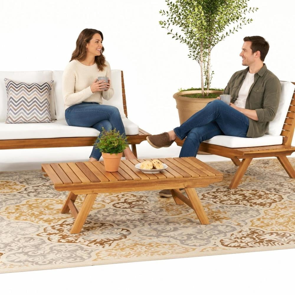 Outdoor Coffee Table, Acacia Wood, Open Slat Design, 37 X 24 X 12.5 In ...