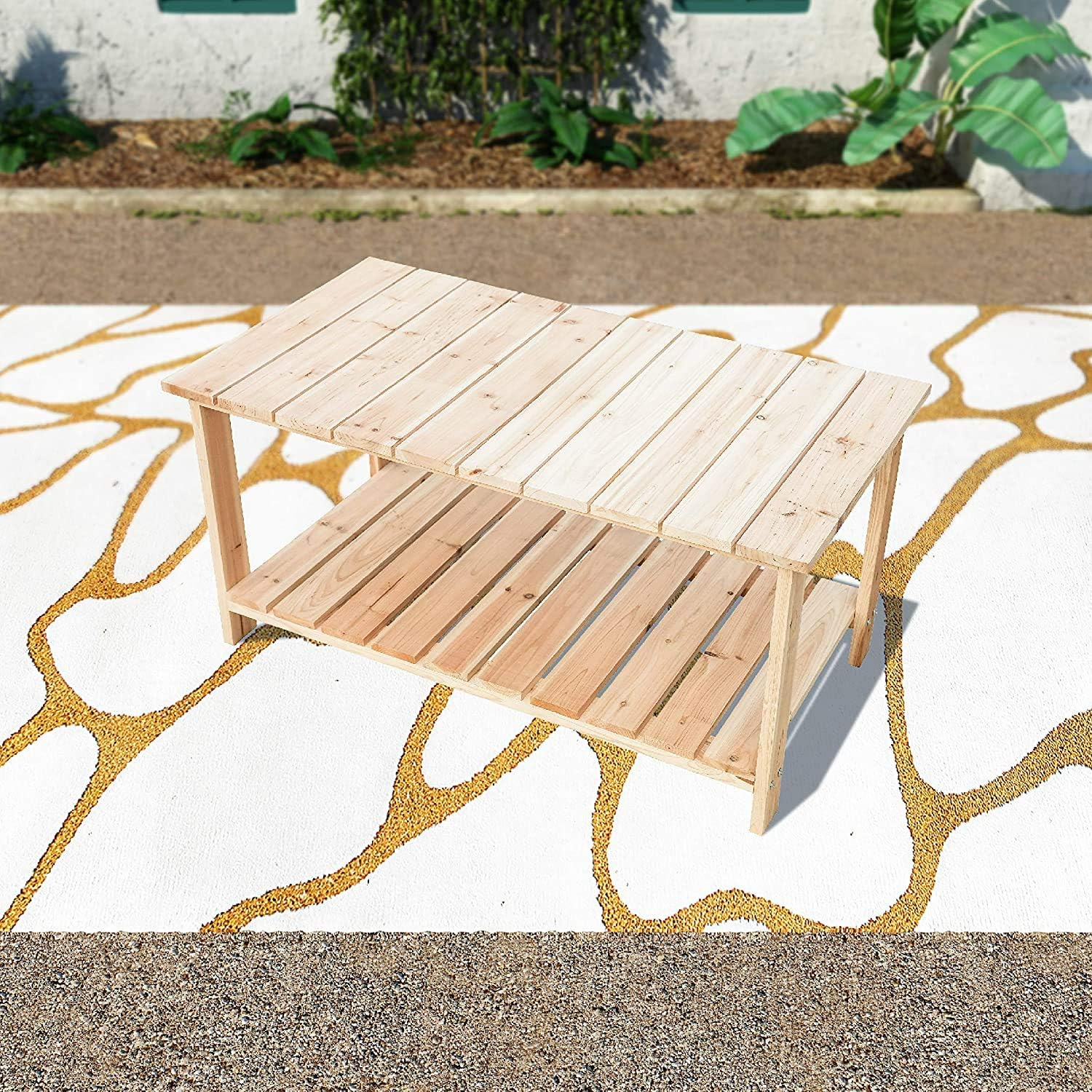 Outdoor Coffee Table Buffet Bar Storage Console Patio Furniture with 2