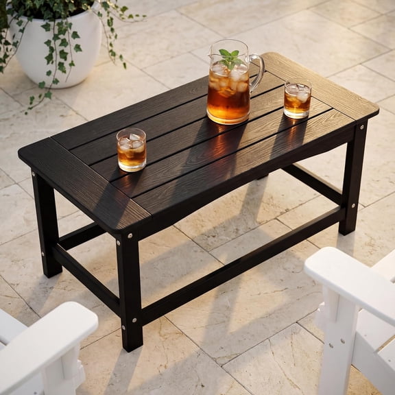 Outdoor Coffee Table for Patio, 35 Inch Rectangle Patio Coffee Table, Black All-Weather Poly Lumber Balcony Table, 250 lb Capacity Small Patio Table for Deck Garden Porch Poolside