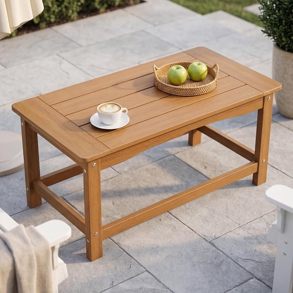 Outdoor Coffee Table for Patio, 35 Inch Rectangle Patio Coffee Table, Teak All-Weather Poly Lumber Small Outdoor Table, 250 lb Capacity for Deck Porch Balcony Garden Poolside