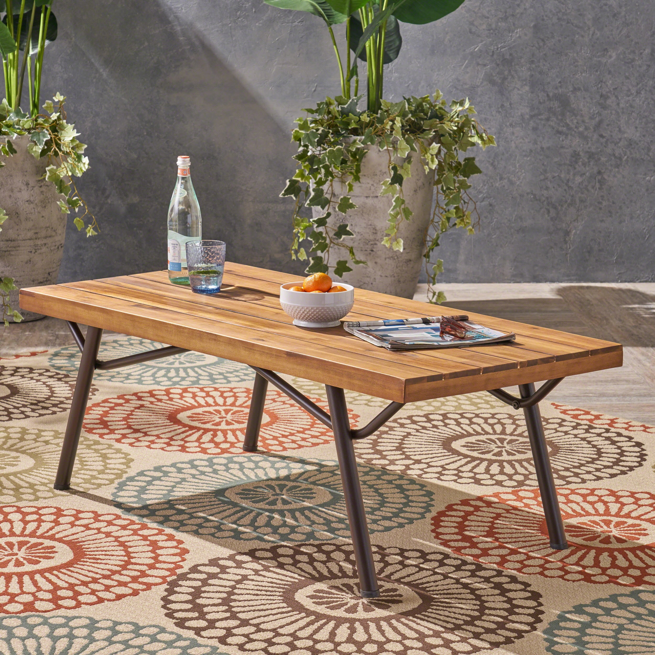 Outdoor Coffee Table, Solid Acacia Wood Center Leisure Table for Patio Garden, Teak