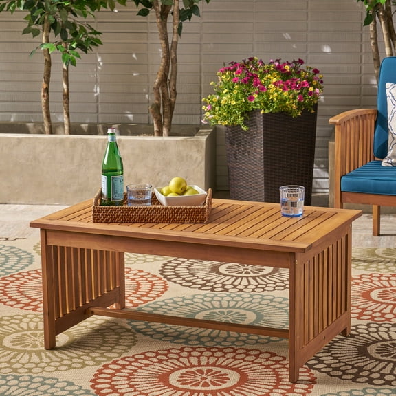Outdoor Coffee Table, Solid Acacia Wood Center Table for Patio Garden, Teak