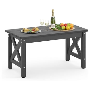 DecMode 44" x 17" Dark Gray Wood Outdoor Coffee Table with Wood Legs, 1 ...