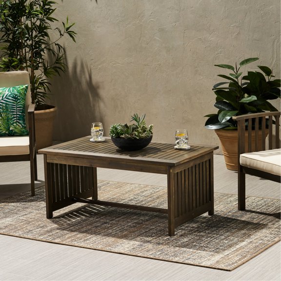 Outdoor Coffee Table with Slats | Bring Homey Atmosphere to Patio | Stained Acacia | Fix Boring Seating Arrangement