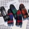 thumbnail image 1 of Outdoor Cold Proof Check Winter Gloves Fleece Palm Touch Compatible Warm Gloves Green One Size, 1 of 4