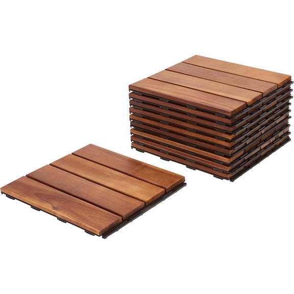 Outdoor Collection Acacia Wood 4-Slat Interlocking Floor Tile Patio Deck
