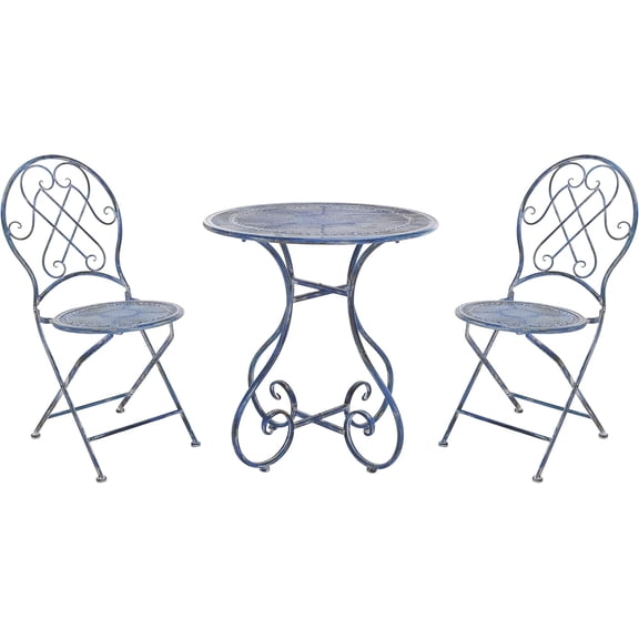 Outdoor Collection Adriel Victorian Mossy Blue Wrought Iron 3-Piece Bistro Set