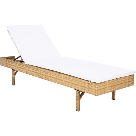 Outdoor Collection Cam Natural Brown Wicker/White Cushion Adjustable Chaise Lounge Chair, Black/Beige (PAT7501D)