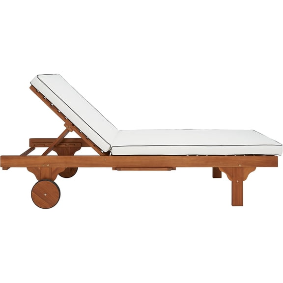 Outdoor Collection Newport Natural/Beige Cushion Black Piping Chaise Lounge Chair with Side Table