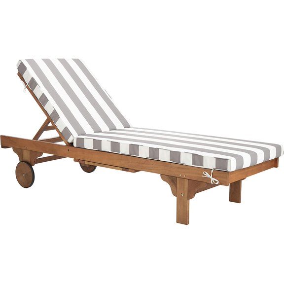 Outdoor Collection Newport Natural/ Grey & White Stripe Cushion Built-in Side Table Adjustable Chaise Lounge Chair