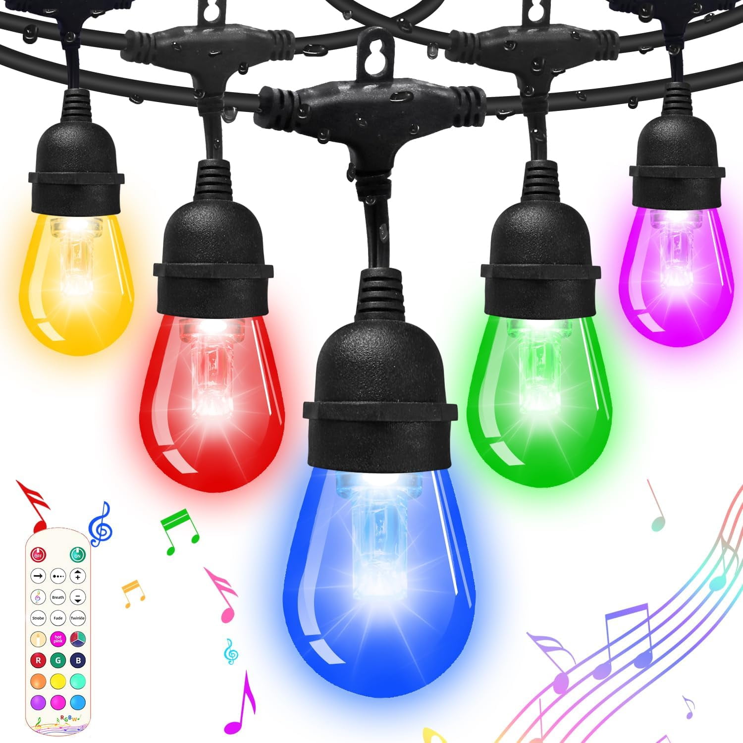Outdoor Color Changing String Lights 48ft RGB LED Patio Lights