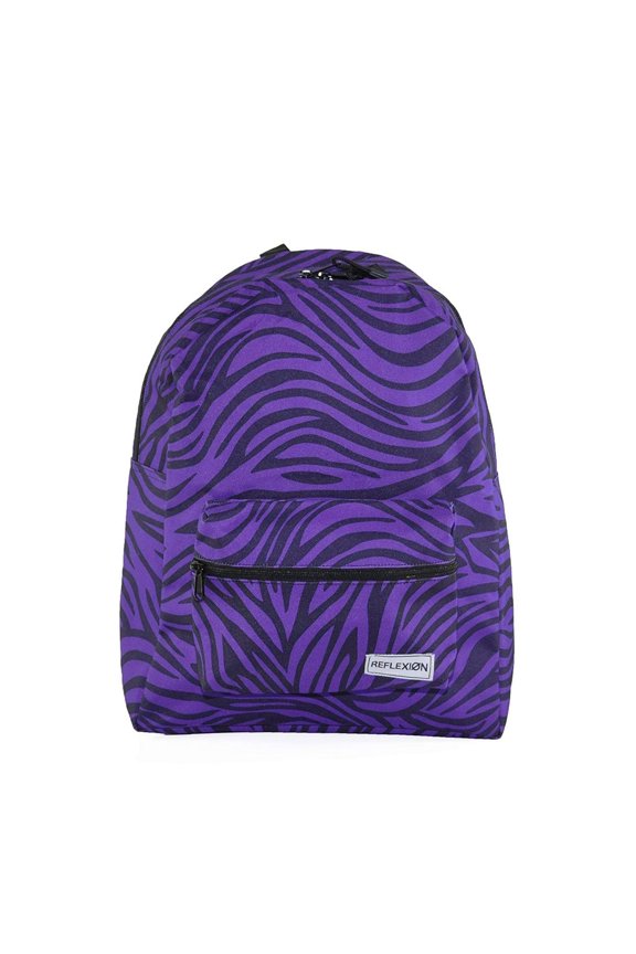 Reflexion Outdoor Unisex Fashion Print Daypack Backpack, Single Compartment, 9x5 inch Front Pocket, Padded Adjustable Straps Purple Zebra Print