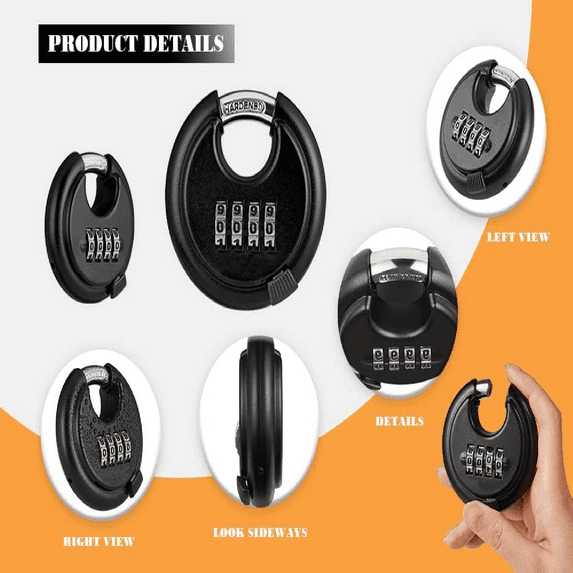 Outdoor Combination Lock,4 Digit Discus Combination Padlock,Heavy Duty Combo Lock for Garage, Outdoor Fence, Shed, Storage Unit, Trailer, 6 Pack