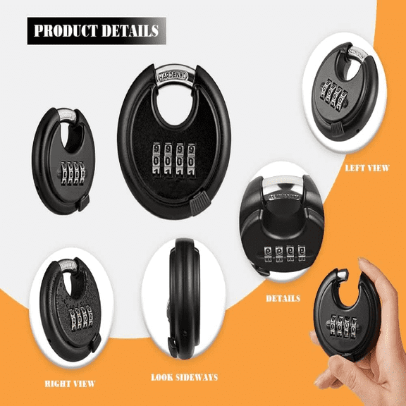 Outdoor Combination Lock4 Digit Discus Combination Padlock,Heavy Duty Combo Lock for Garage, Outdoor Fence, Shed, Storage Unit, Trailer, 6 Pack