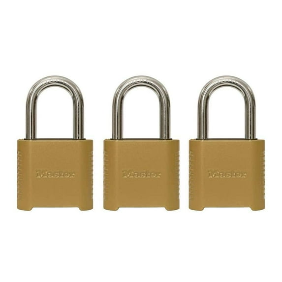 Outdoor Combination Padlock, 1-1/2 in Shackle, Resettable, 3 Pack