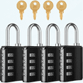 thumbnail image 1 of Outdoor Combination Padlock, 4 Digit Combination Lock with Key, Heavy Duty Weatherproof Gym Locker Lock with 2 Keys, for Fence, Case, Toolbox, 4 Pack, Black, 1 of 5
