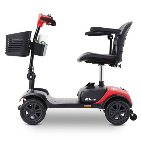 Outdoor Compact Mobility Scooter for Seniors, Foldable Electric Powered Mobile Wheelchair with Basket & Cup holder, 265 LBS Max Weight Capacity, Collapsible & Compact for Travel with Family (Red)
