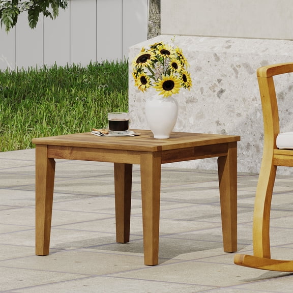 Outdoor Compact Side Table, Solid Acacia Wood Small Accent Table for Patio Garden, Teak
