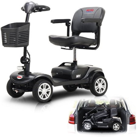 Outdoor Compact Travel Mobility Scooter with Front & Rear Light, Foldable Electric Powered Mobility Scooters for Seniors Long Range 4 Wheel Mobility Scooter, 300lb Max Weight Capacity, Metallic Gray
