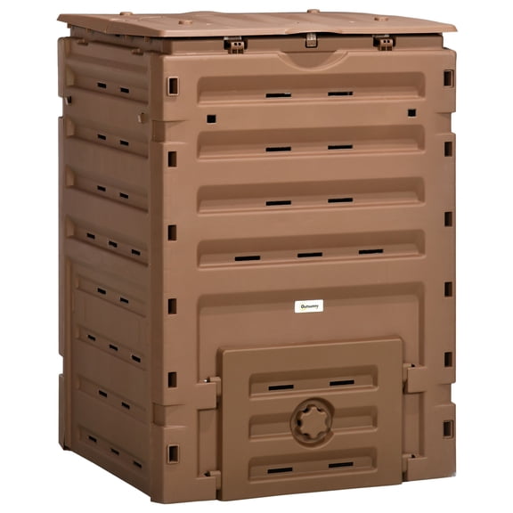 Outdoor Compost Bin 120 Gallon, 80 Vent Holes & 2 Sliding Doors, Fast Composting for Garden Soil, Brown
