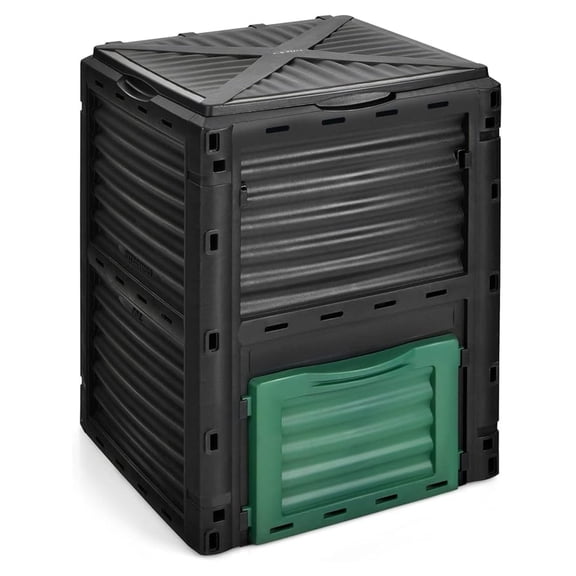 Outdoor Compost Bin, Composting Box w/Top -on Lid,80 Gallons Composter for Kitchen Waste & Garden Scraps, Compost for Fast Creation of Fertile Soil (Black+Green)