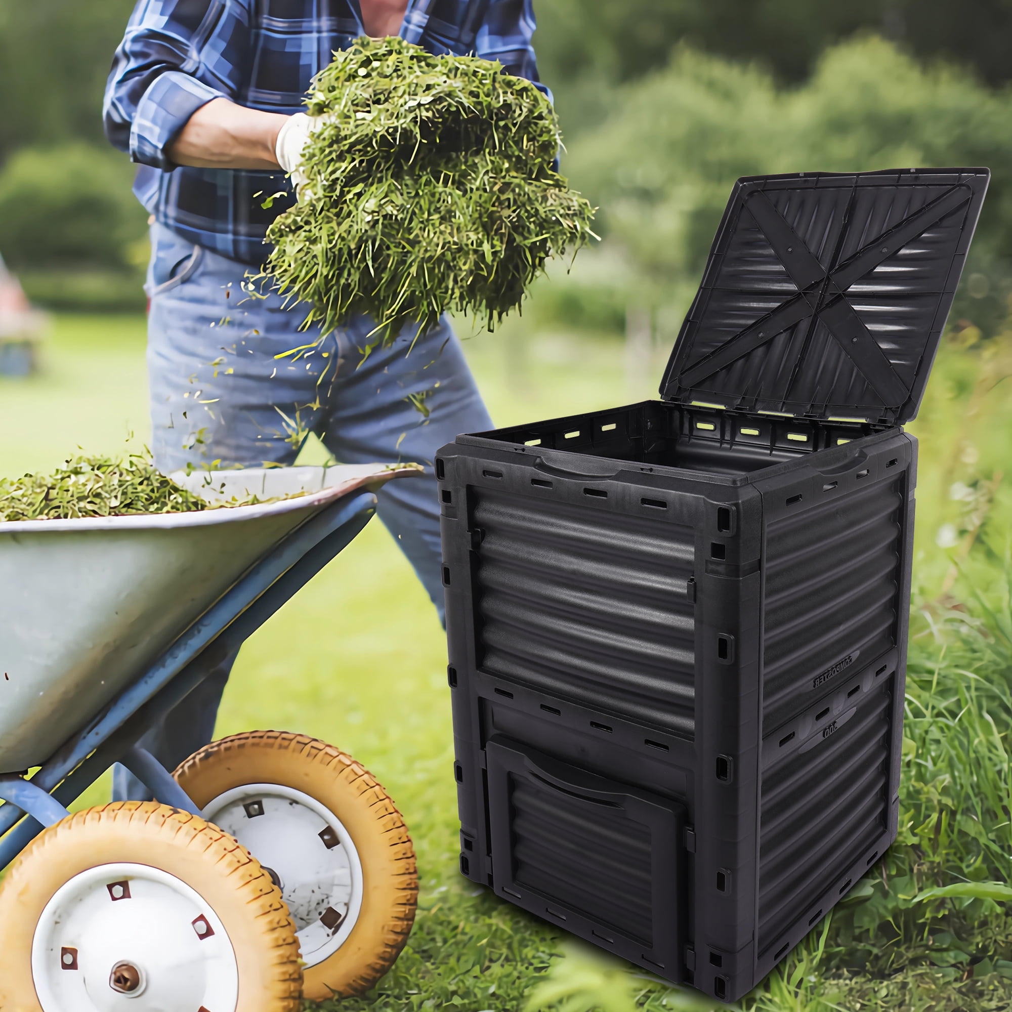 Outdoor Compost Box with PP Material, Large Garden Compost Bin 80