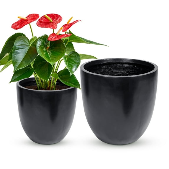 INFANZIA Concrete Large Plant Planter, 18" & 14" Dia Round Flower Pots with Drainage Holes, 2 Count
