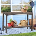 thumbnail image 1 of Outdoor Console Table Patio Buffet Bar Storage Organizer 45" Long Wicker Sofa Serving Sideboard Table 2-Shelf Outdoor Bar Table Tall Rectangle Narrow with Adjustable Feet for Entryway Balcony Brown, 1 of 7